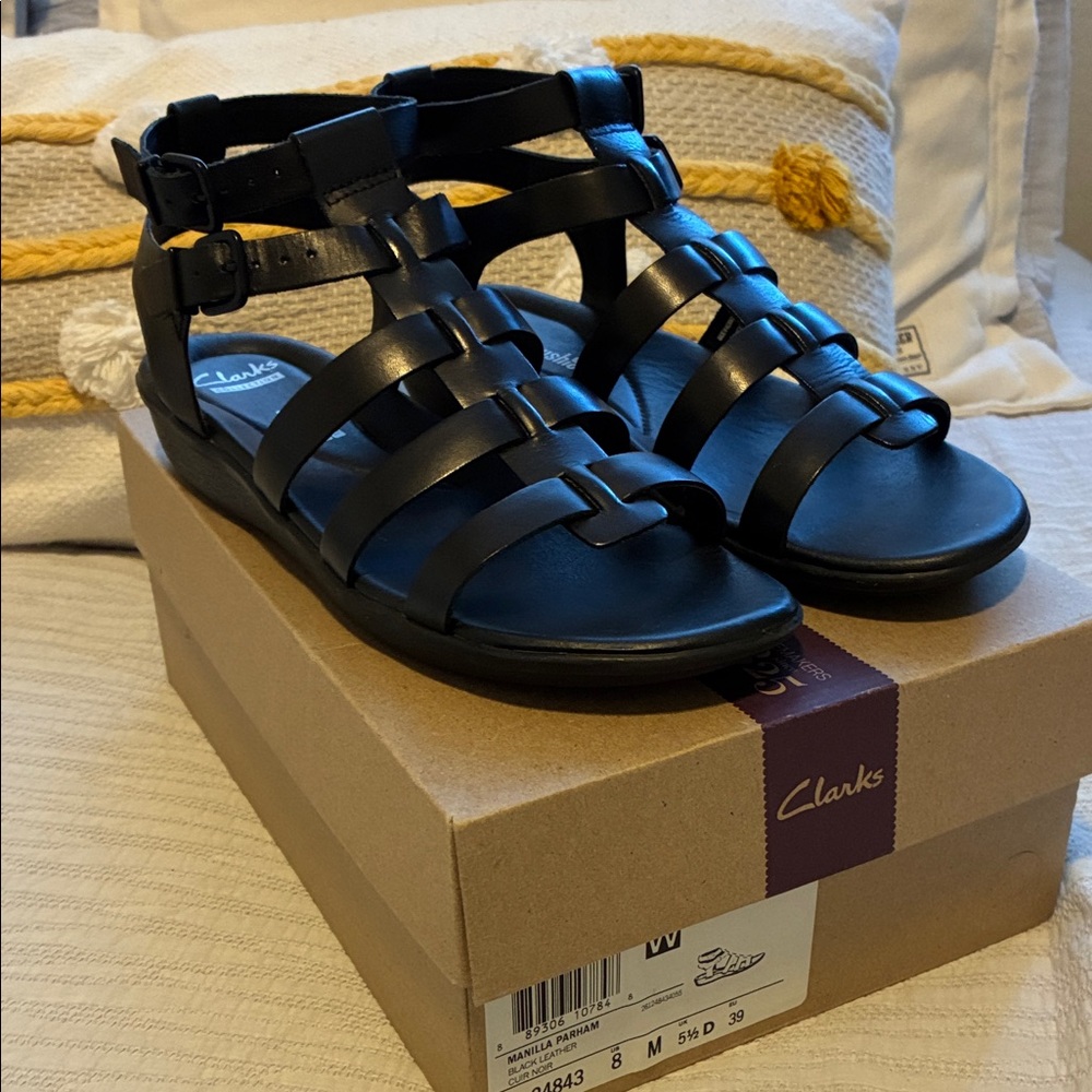 Clarks Manilla Parham Black Gladiator Sandals